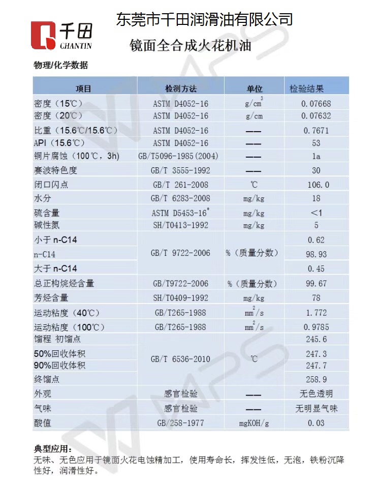 镜面火花机油的参数